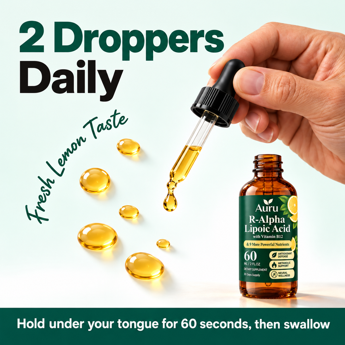 Auru 11-in-1 Nerve Support Drops | R-Alpha Lipoic Acid With Vitamin B12