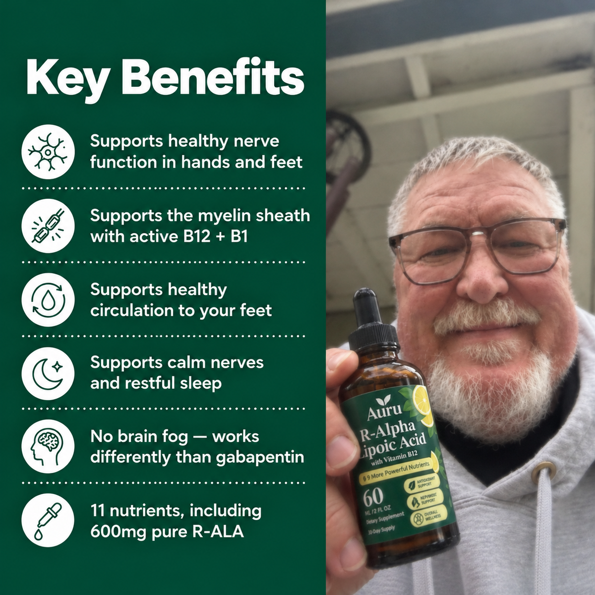 Auru 11-in-1 Nerve Support Drops | R-Alpha Lipoic Acid With Vitamin B12